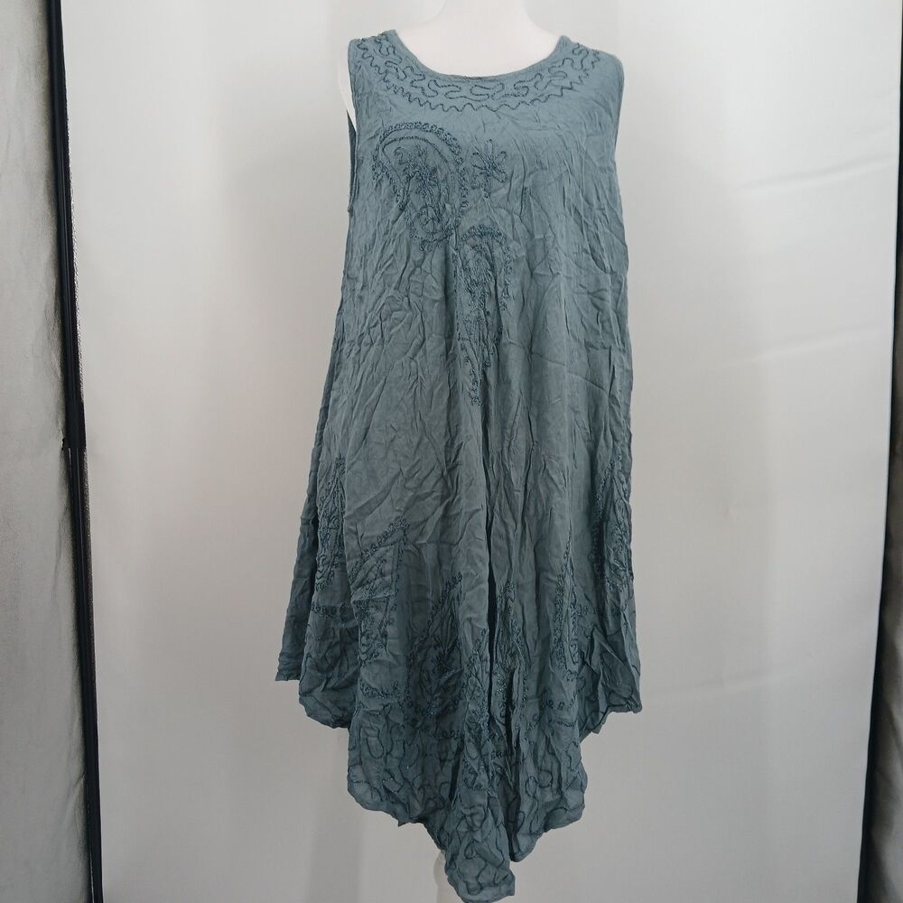 S.R. Fashion Teal Blue Asymmetrical Handkerchief Hem boho hippie Dress One Size